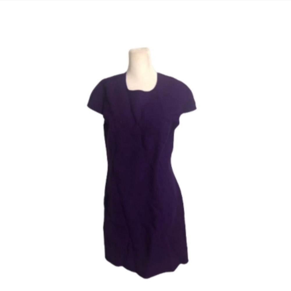 Carolina Herrera Womens Purple Cap Sleeve Wool Dress Sz 8